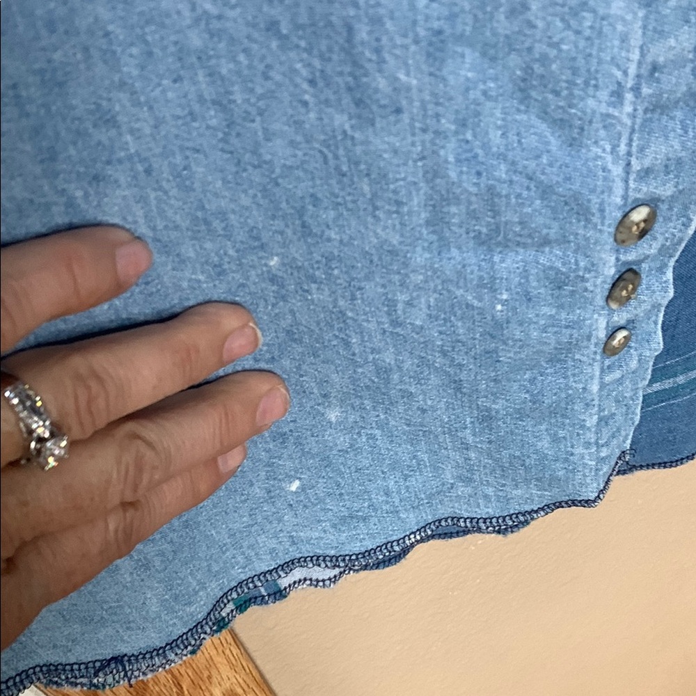 WRANGLER Vintage Denim Plaid Sleeveless Summer Work Button Down Shirt - Picture 6 of 6